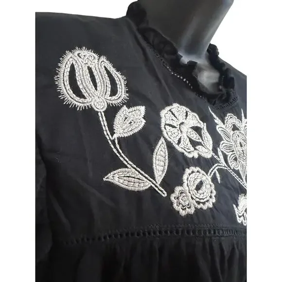 Knox Rose Target Size Medium Top Blouse Black White Cap Sleeve Ruffle Women New - Picture 4 of 9